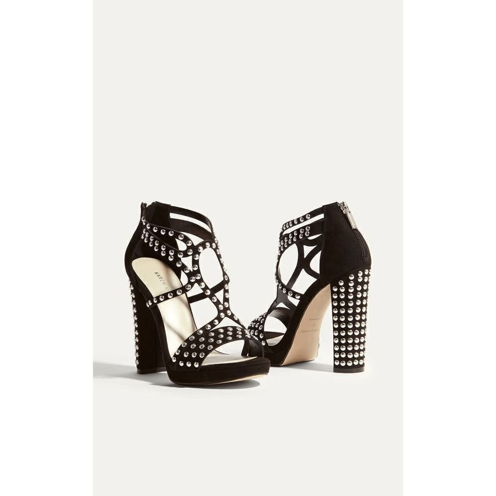 Karen Millen Block Heel Black Studded Platform Sandal Size US 7 EU 38